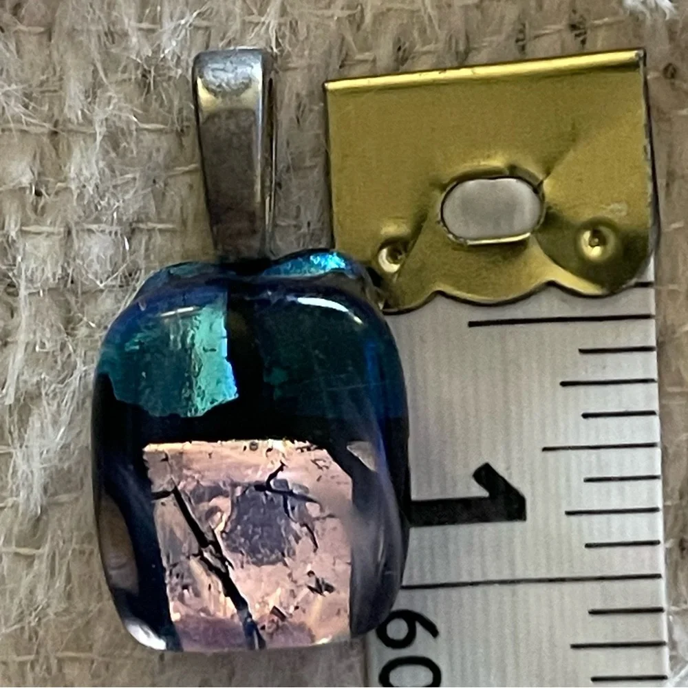 Mystic‎ Fire Topaz Cushion Cut Stud Earrings & Dichroic Fused Glass Foil Pendant